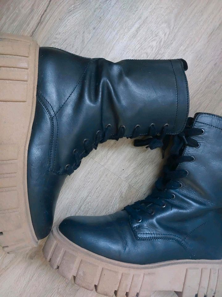 MOP Marc O'Polo Schnürstiefelete 40 Boots Leder schwarz Plateau in Hamburg