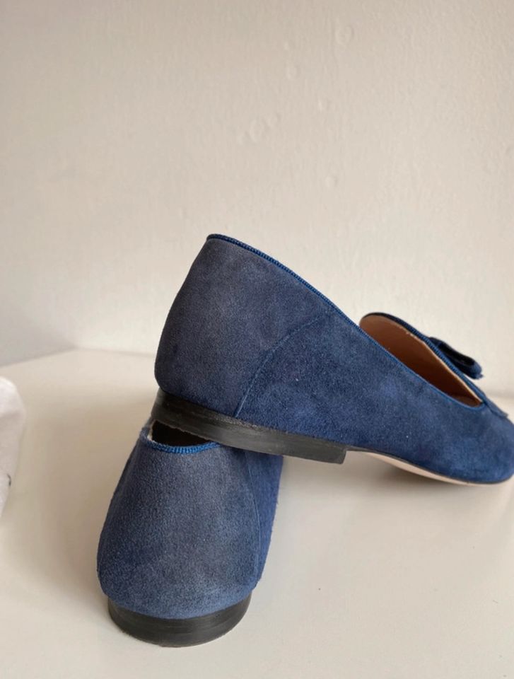 Unützer Damenschuhe Ballerina Loafer Mokassins Leder blau Gr.38,5 in München