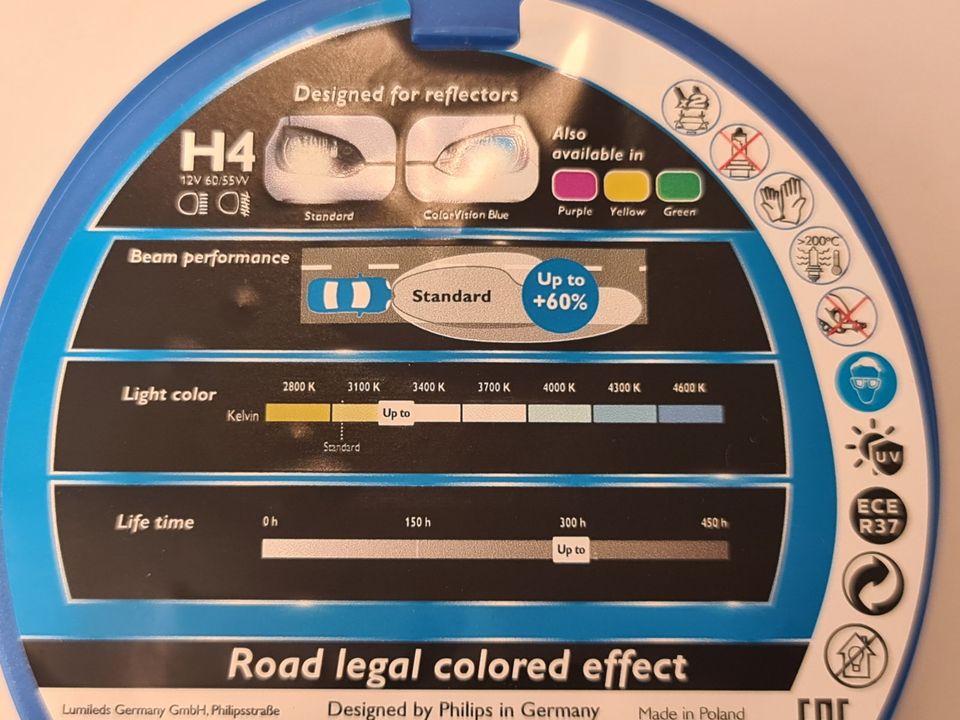 Philips H4 Blau Color Vision Glühbirnen Leuchtmittel,Birne 60/55W in Bad Schwartau