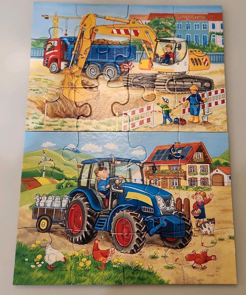 2 x 12 Teile Kinder Puzzle Ravensburger Baustelle und Bauernhof in Ellhofen