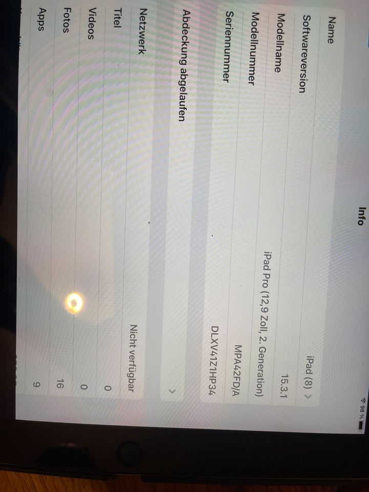 iPad Pro 11,9 Zoll 2.Generation Display Fehler in Zülpich