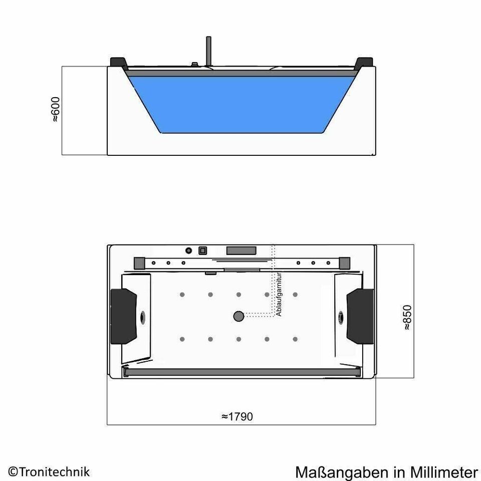 Luxus LED Whirlpool Badewanne SET 179x85cm +Heizung +Hydrojet +Oz in Hofkirchen