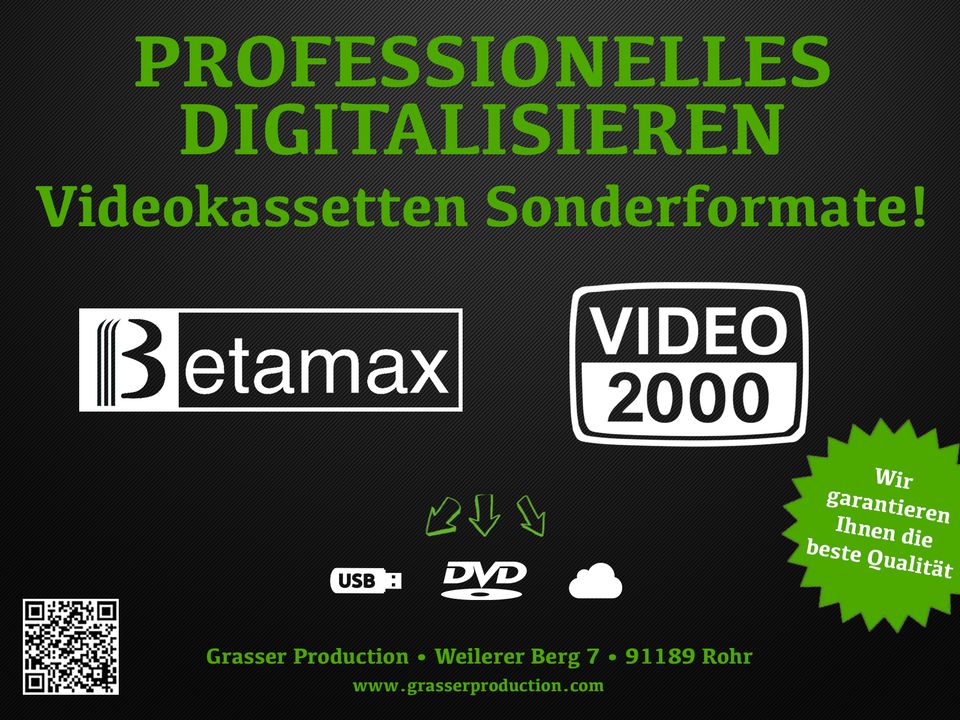 Digitalisieren • Überspielen VHS VHS-C Video8 Hi8 MiniDV & Super8 in Rohr Mittelfr.