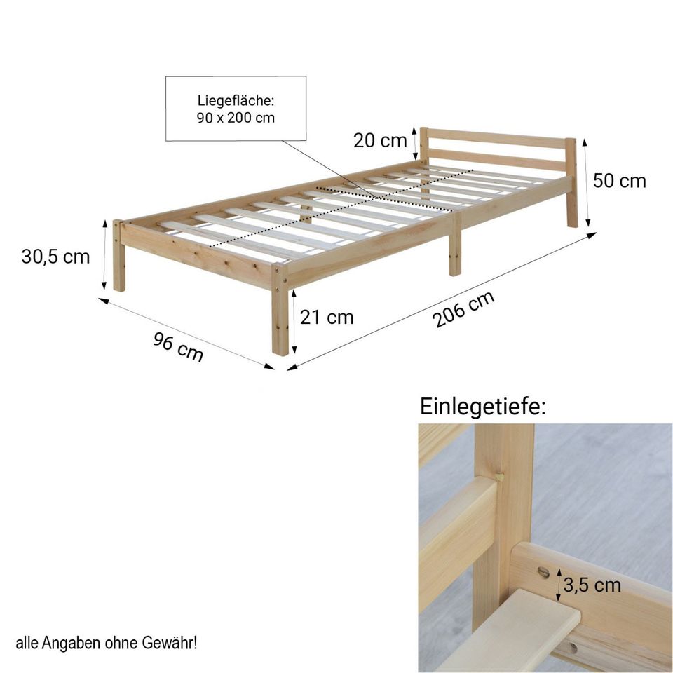 Bett Holzbett Futonbett Kinderbett Natur Holz 90x200 NEU 030-Mü in München