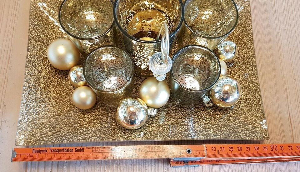 Teelichthalter Deko Gold Kugeln Glas Weihnachten in Obertaufkirchen
