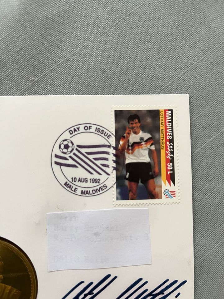Numisbrief/Medaille  Briefmarke Matthäus, Fußball WM USA-1994. in Hamburg