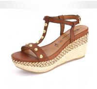 Tamaris Sandaletten Gr. 38 Leder Sandalen Keilabsatz Nieten braun Kiel - Elmschenhagen-Nord Vorschau