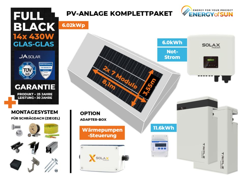 6 kW PV ANLAGE KOMPLETT PAKET SOLAX ZIEGELDACH SOLARANLAGE PHOTOVOLTAIKANLAGE X3-Hybrid-6.0-D in Gütersloh