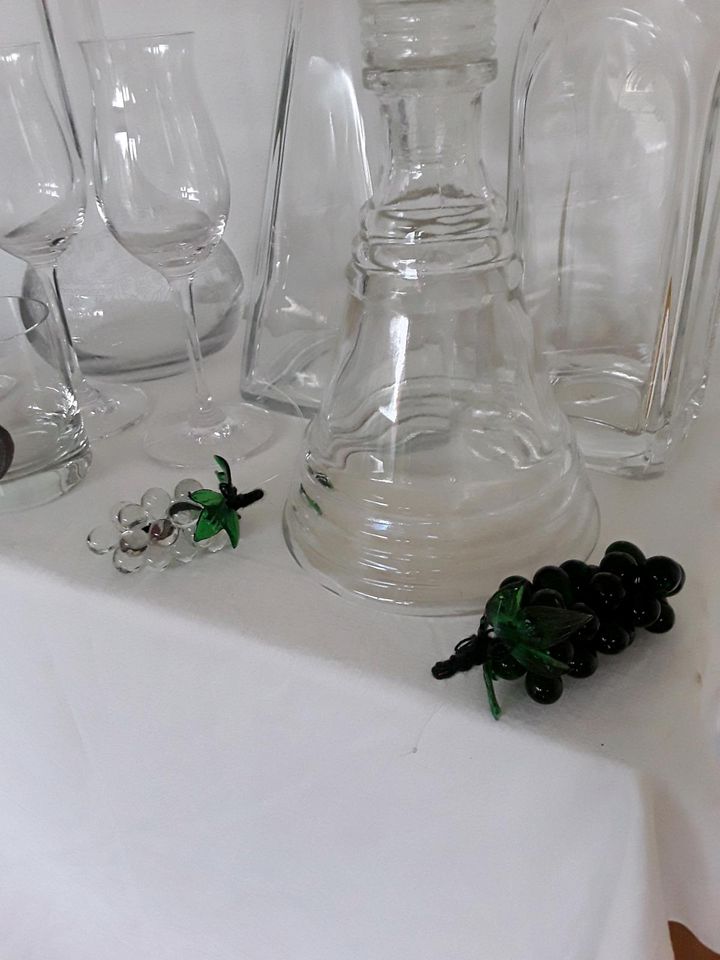 Alte Karaffen mit Gläser  + Weinreben aus Glas in Leinfelden-Echterdingen