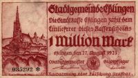 1 Million Mark  August 1923 Stadtgemeinde Eßlingen Kassenschein Hamburg-Nord - Hamburg Alsterdorf  Vorschau