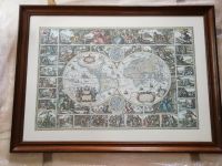 Großes Bild, antike Weltkarte, Holzrahmen Sachsen-Anhalt - Aschersleben Vorschau