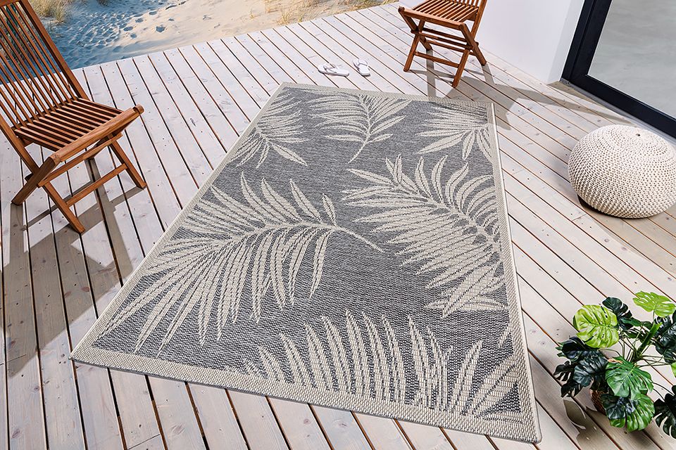 ⚡!Aktionspreis!⚡ In- und Outdoor Teppich LEAF 235x155cm grau creme beige Blätter florales Design wetterfest Riess-Ambiente in Halstenbek