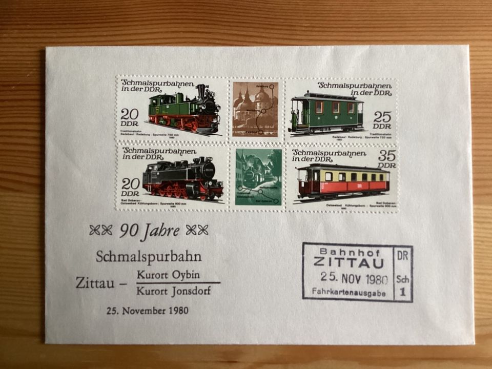 Ersttagsbrief DDR 90 Jahre Schmalspurbahn Zittau - Oybin/Jonsdorf in Cottbus