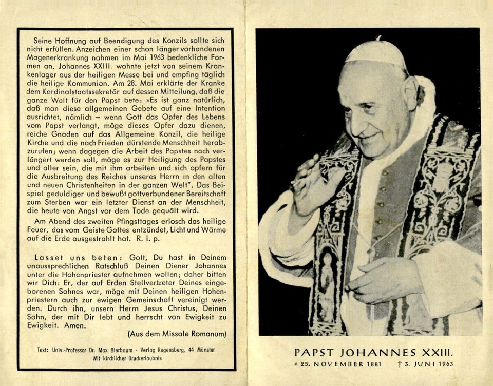 Papst Johannes XXIII. - Totenzettel in Kleve