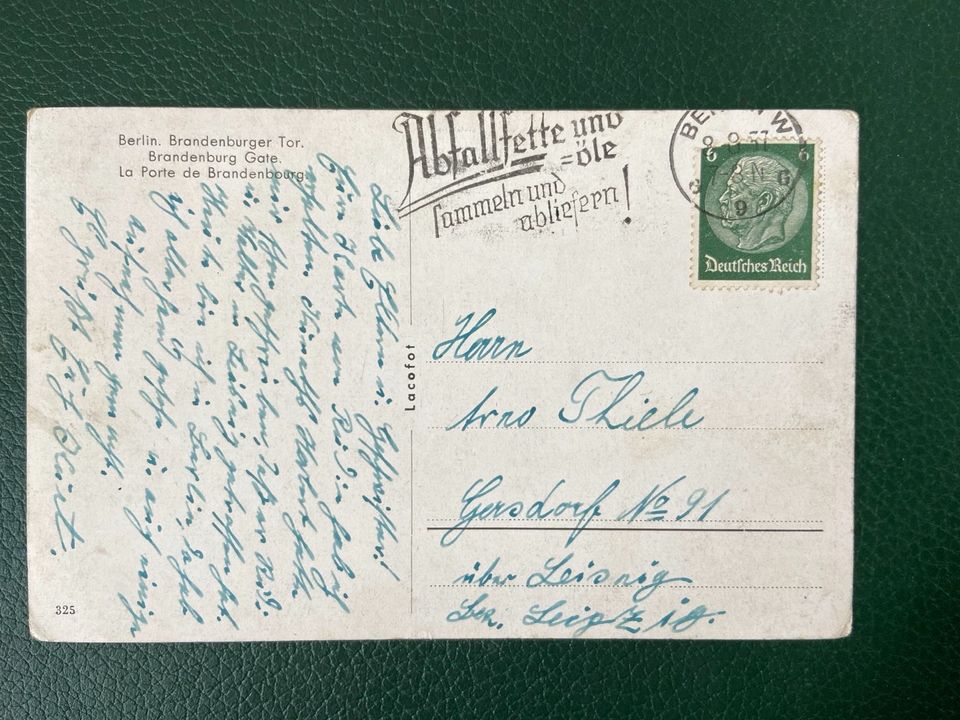 Alte Postkarte Brandenburger Tor Poststempel 8.8.1937 in Berlin