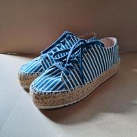 Schnürschuhe im gestreiften Denim-Style mit Bast-Plateau, Gr. 40 Niedersachsen - Jembke Vorschau