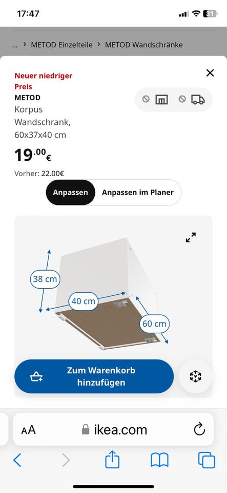 NEU: Metod Korpus Wandschrank, 60x37x40 cm  NP 19€ in Hamburg