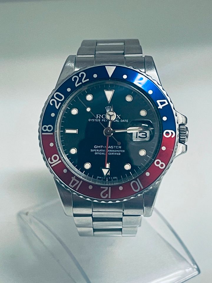 ROLEX GMT MASTER-16750-PLEXI-Box, Papers und Erstkaufbeleg-1988 in Karlsruhe