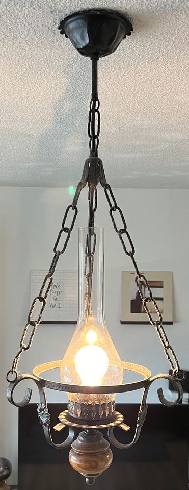 Deckenlampe Guss Eisen alt Glas Zylinder Ampel Lampe in Bad Laasphe