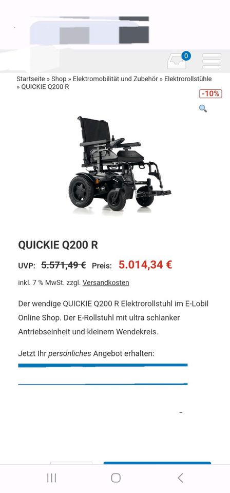 Elektro Rollstuhl  QUICKIE Q200 R    Mit Neuen Akkus  NP 5000€ in Hohenlockstedt