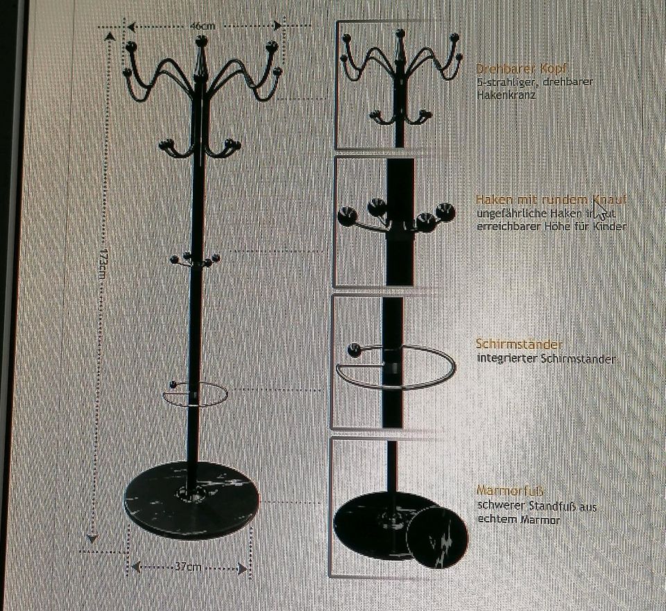 Garderobenständer Kleiderständer weiß o. schwarz Chrom Marmor Neu in Niesky