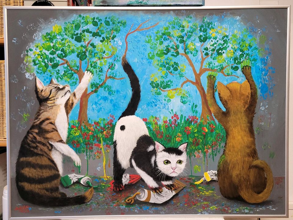 "CAT ART" Acrylfarben Bild auf Malbord im silber Rahmen in Hamburg