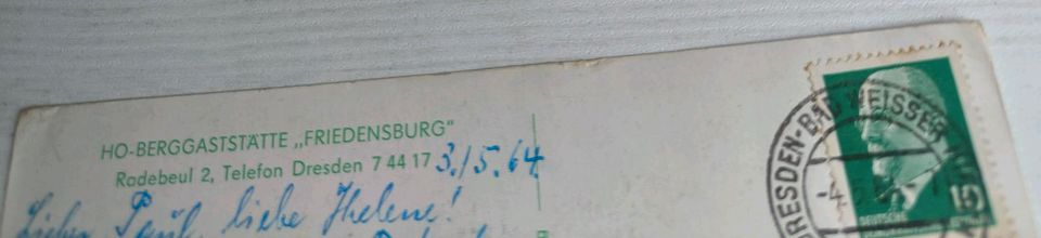 Postkarte Radebeul, 1964, Friedensburg, Ort in Limbach-Oberfrohna