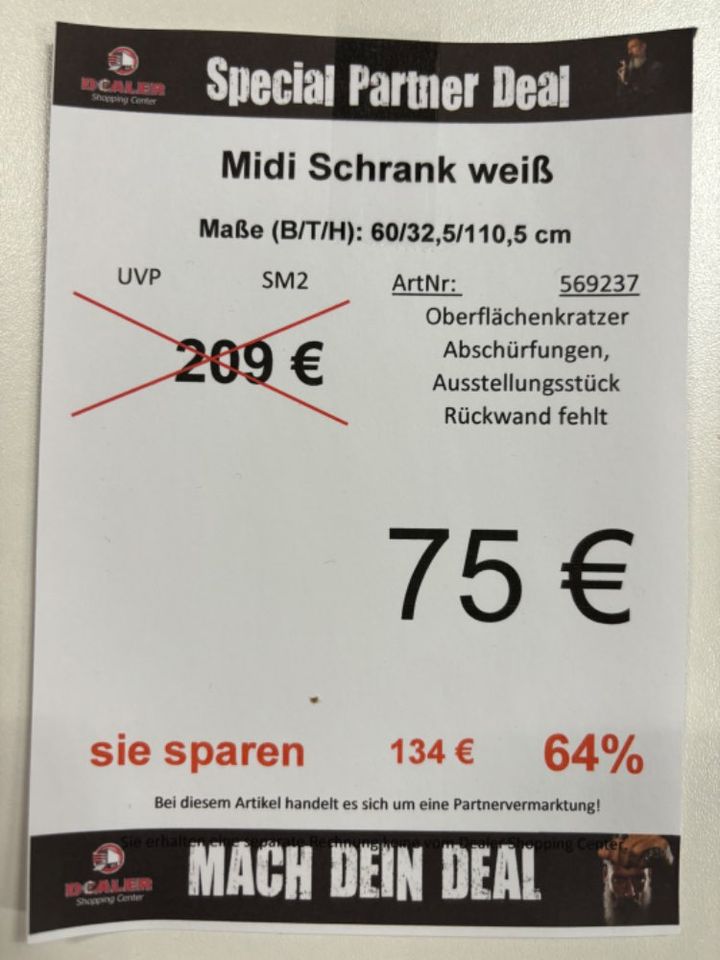 Midi Schrank / Badschrank / Stauraumelement weiß statt 209€ in Zeitz