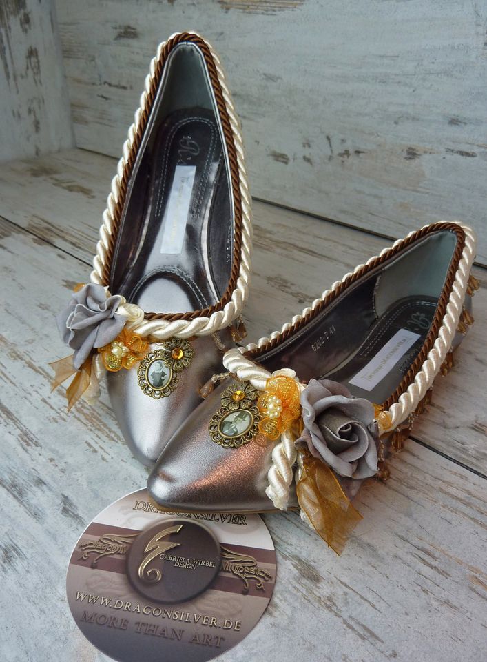 Ballerinas Märchenbraut Vintage Hippie Boho Unikate Metallic 41 in Langenselbold