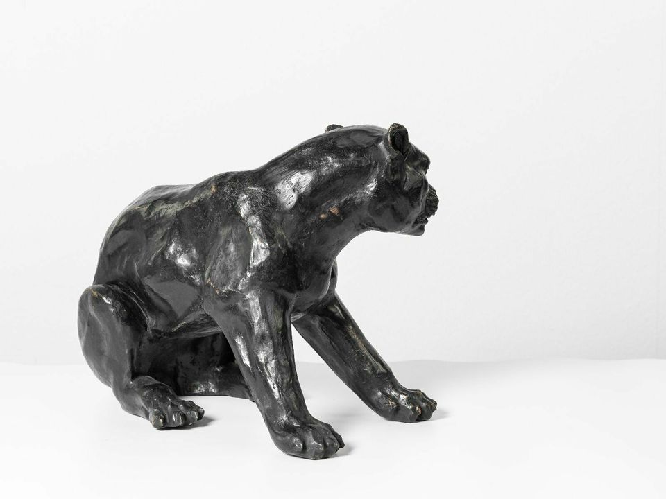 Bronze Skulptur Figur Panther Paar animal sculpture Panter in Lage