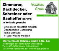 Zimmerer, Dachdecker, Schreiner oder Bauhelfer gesucht Nordrhein-Westfalen - Büren Vorschau