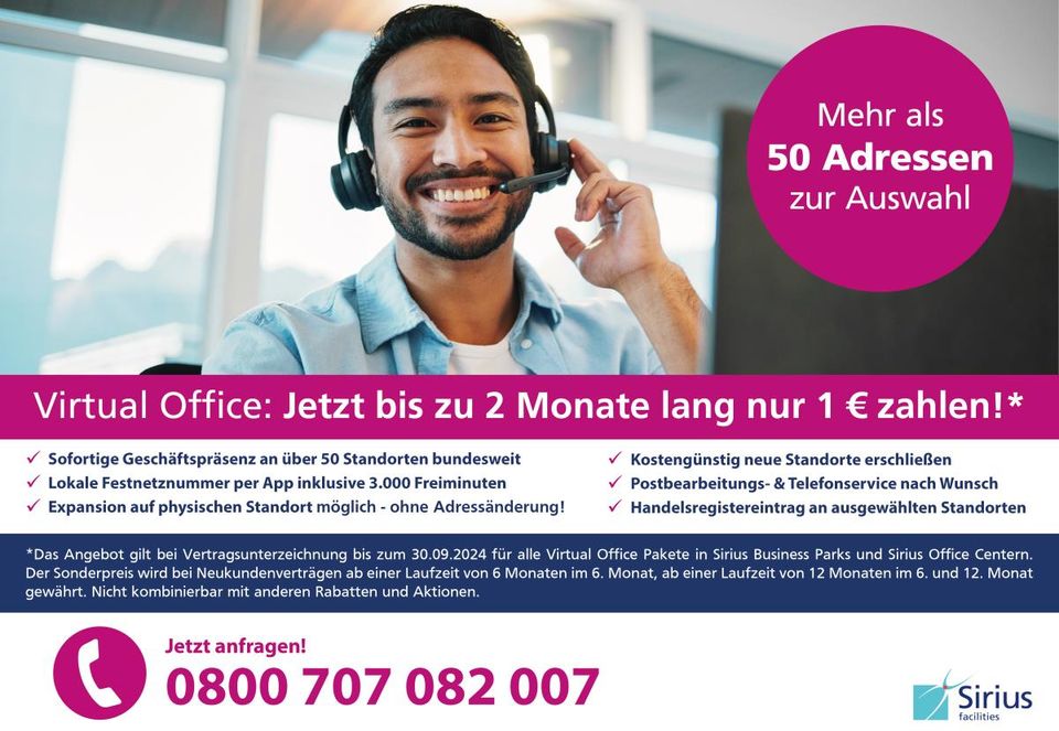 Virtual Office mit Postservice, Festnetznummer & mehr in Frickenhausen