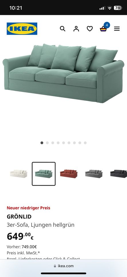 Ikea Sofa Grönlind hellgrün/mintgrün in Witzenhausen