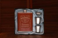 Jack Daniels Geschenkset - Edelstahl/Leder Flachmann | Whisky Hessen - Wöllstadt Vorschau