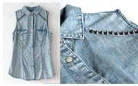 BERSHKA Denim Jeanshemd ärmellos Punk Nieten Acid Wash Gr.M Hamburg Barmbek - Hamburg Barmbek-Süd  Vorschau