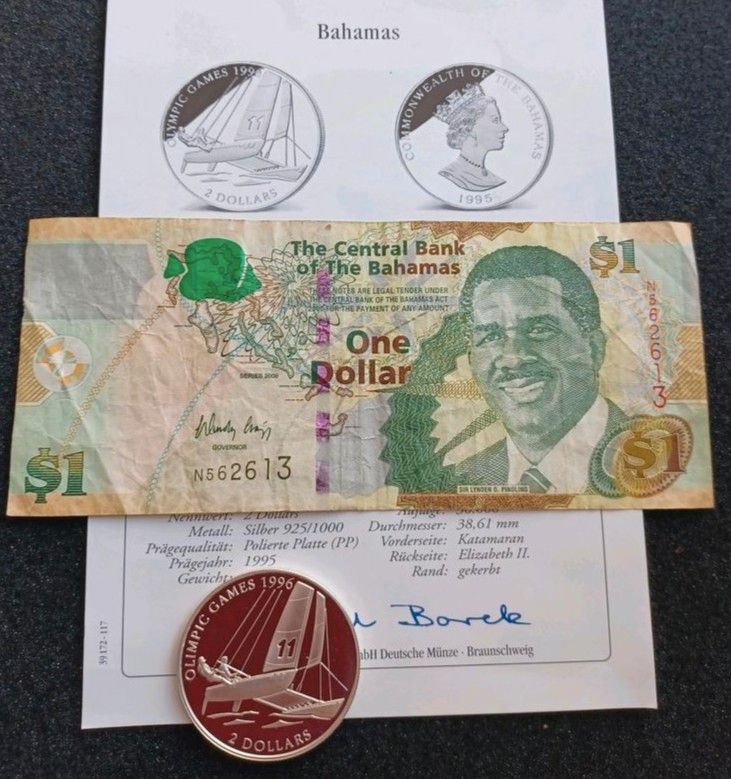 Konvolut Sammlung Bahamas 1995 Silbermünze & Banknote Geldschein in München