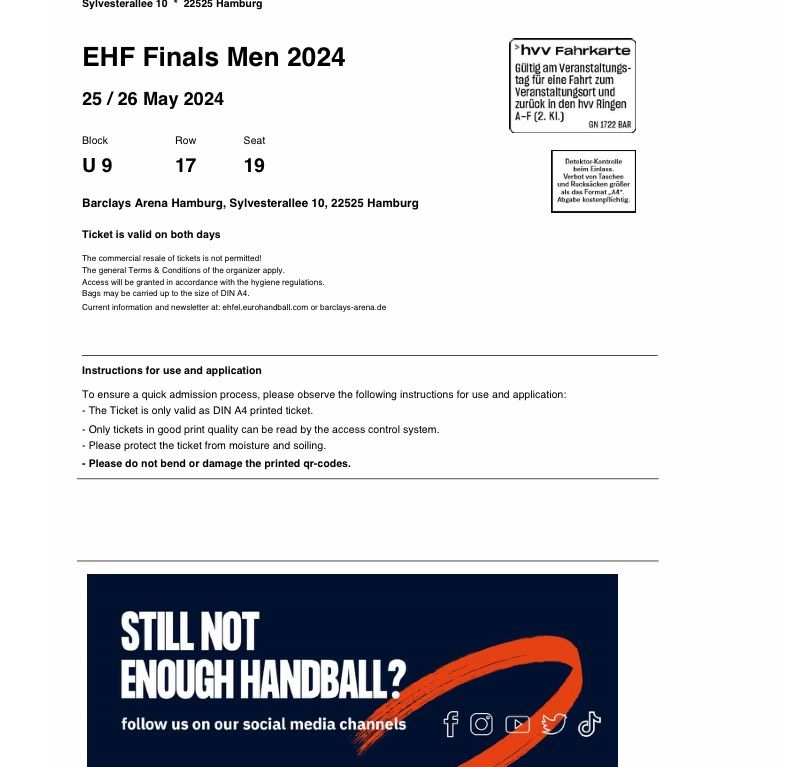 4 Final-Karten für das European League Final4 in Hamburg in Oranienburg