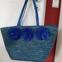 Basttasche Handtasche Strandtasche Henkeltasche blau mit Blumen Eimsbüttel - Hamburg Niendorf Vorschau