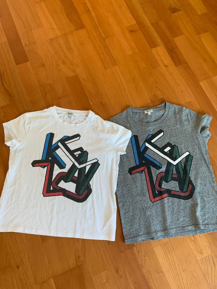 2 Kenzo Damen T Shirts grau+weiss Druck S M 36 38 in Düsseldorf