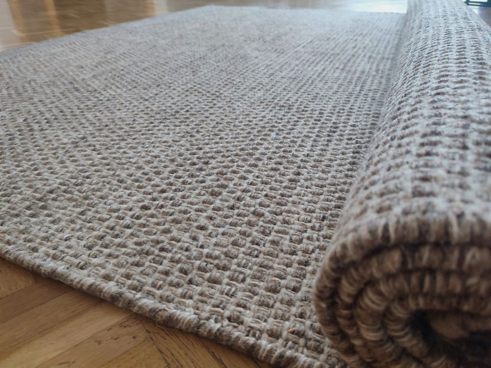 Wollteppich 100% Schurwolle Teppich Wolle beige grau handgewebt in Bayreuth