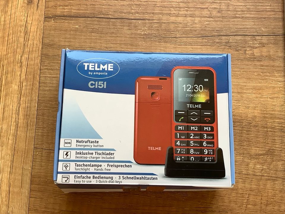 TELME C151 Seniorentelefon Handy Notruftaste, Rot in Boksee