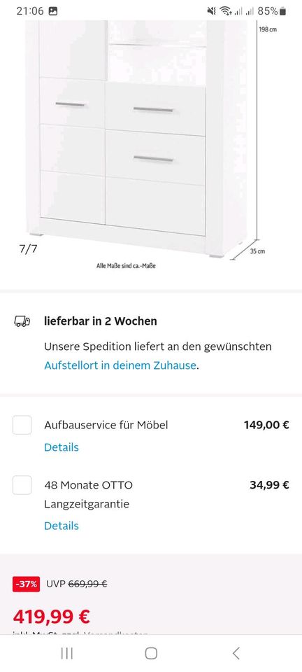 Vitrine weiß Hochglanz Breit 100cm höhe 1.94cm neu in Hannover