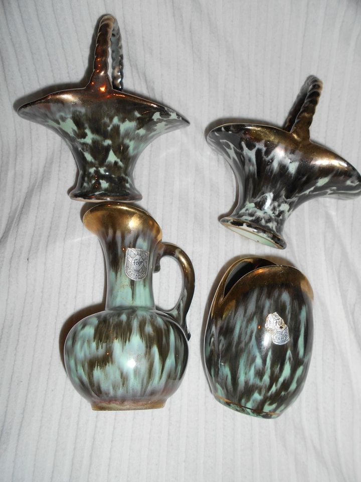 Föhr  Keramik Vase Schale mintgrün gold 50er-70er Jahre in Moormerland