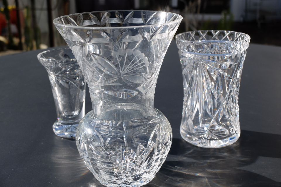 Bleikristallglas „Schleuderstern“ 50er 60er, Vase, Schale, Kerze in Schwäbisch Gmünd