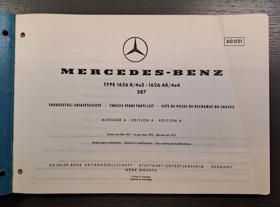 Mercedes-Benz Fahrgestell-Ersatzteilliste 1626 K/4x /1626 AK/4x4 in Alfeld (Leine)