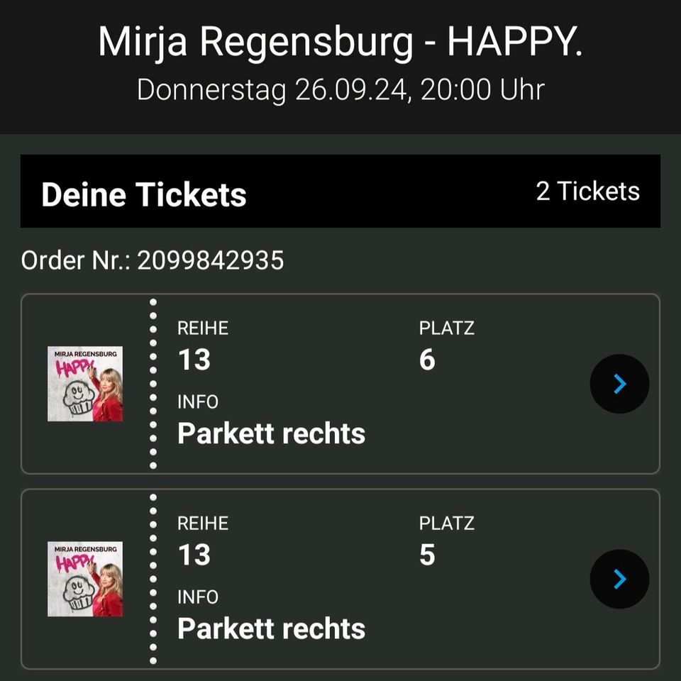 2 Tickets Mirja Regensburg Paderborn 26.09.24 in Golmbach