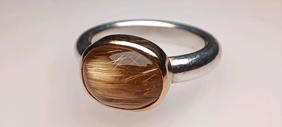 Goldschmiede Unikat 925 Silber 585 57 Rutilquarz (Gold) Ring in Reinstorf