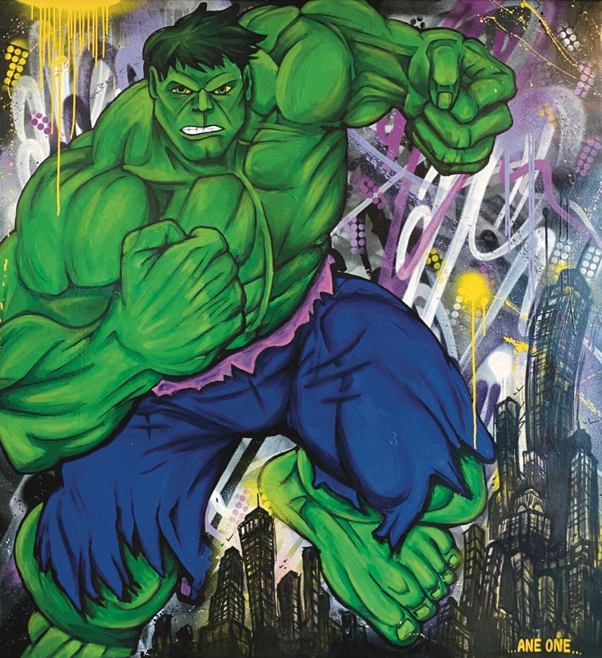 ✅ Ane One - The Incredible Hulk / "XXXXL" 155 x 145 cm  / Spray, Wandbild, Art, Kunstwerk, Leinwand, Paint, Graffiti in Horstmar