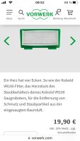 Vorwerk Filter für Saugroboter VR100 Neu + Original Bayern - Wassertrüdingen Vorschau