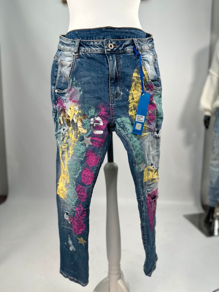 AKTION DESIGNER Jeans Hose nice Print pop Art Maler Effekt s / xl in Mainz